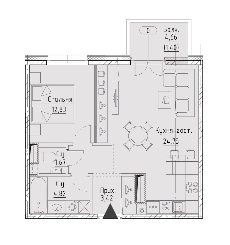 1-комнатная квартира 50.15 м², 9/9 эт., ЖК «LEGENDA Чёрная речка 41»